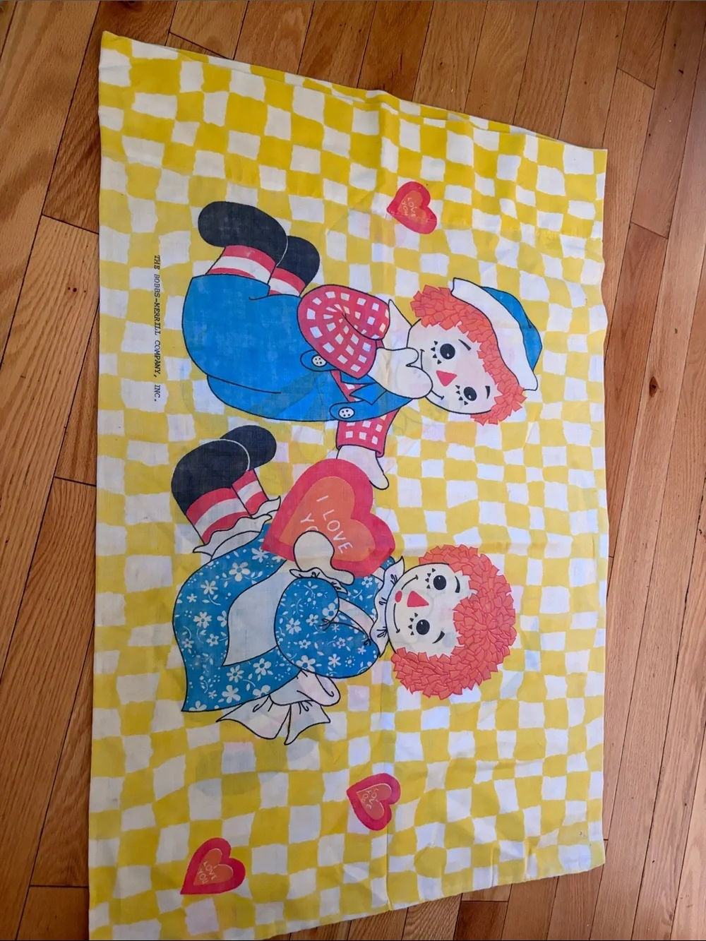 Vintage Raggedy Ann & Andy Pillow case - Yellow Check